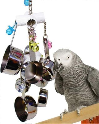 Papukaija lelu lintu lelu ruostumaton teräs kellot ripustaa häkkiin papukaijat Cockatoos arat harmaa papukaija