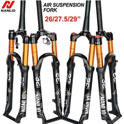 Nanlio Magnesium Alloy Mtb Cykel Supension Gaffel Air 26/27.5/29er Tommer Mountainbike 32 Rl100mm Gaffel til en cykel tilbehør 26 Lige fjernbetjening