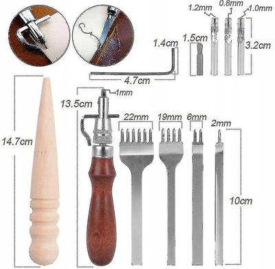 Lær Håndverk VerktøySett Rustfritt Stål Hull Meisel Graving Stitching Punch Verktøy Kit