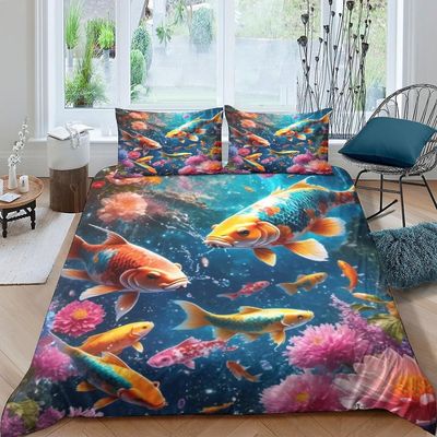 ZELLART kultakala 3D-tulostettu pussilakanasetti harjattu mikrokuitu pehmeä peittopäällinen helppohoitoinen hotellilaatuiset vuodevaatteet tyynylii...