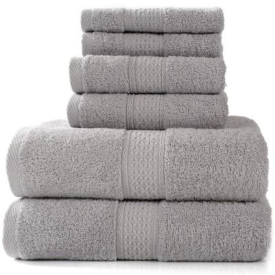 6 stk Badehåndklæder | 100% bomuld lav fnug &ekstra absorberende (lysegrå)