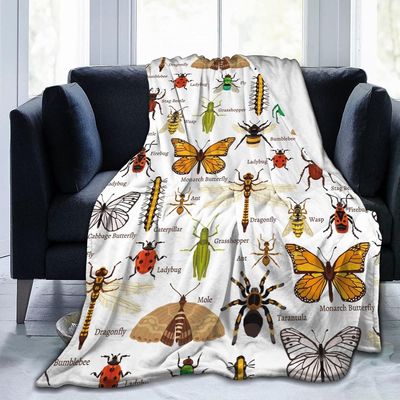 Kerota hyönteiset kevyt flanellihuopa heittohuopa pehmeä pestävä sohvasänkyyn 50x40in 125x100cm