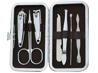 7 piece manicure kit kasse, rustfrit stål negleklipper sæt med etui, Tilfældige