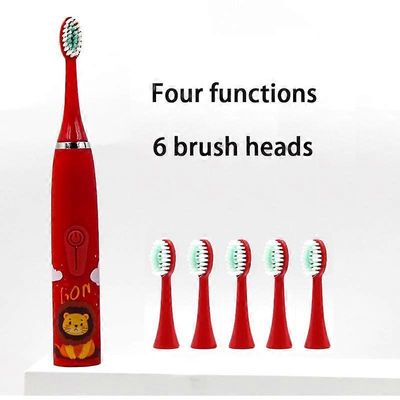 Lasten sähköhammasharja 3-12-vuotiaat hampaiden puhdistushoito Suun bakteerit 6 vaihtoharjaspäätä USB-lataus punainen