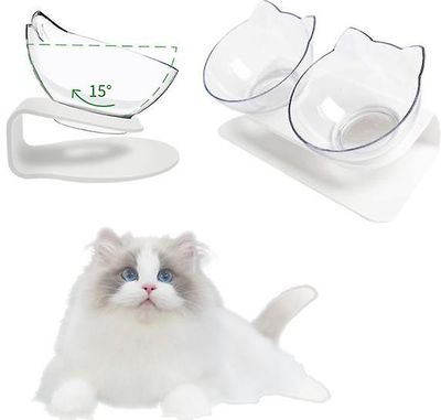 Gangxun Cat Food Bowls 15 Vippe skåle beskyt rygsøjlen Food Bowls Transparent Dog Bowl Cat DOUBLE
