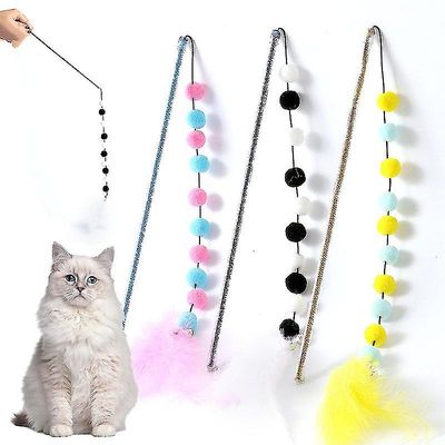 Tianzun 3pcs Interactive Cat Leker Stick Cat Wand Cat Fiskestang Game Wand Feather Stick Toy Pet Supplies Kitten Toy