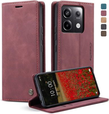 Lelinker Nahkainen taitettava käännettävä puhelinkotelo Xiaomi Redmi Note 13 Prolle korttipaikalla Punainen