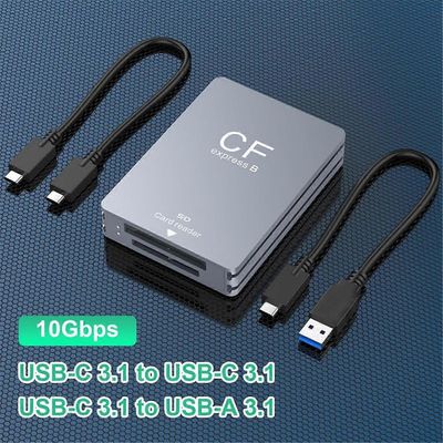 2 in 1 CFexpress tyyppi B SD-kortinlukija CFexpress-lukija USB 3.2 10Gbps kaksoispaikka / A-kaapelilla hopeanharmaa