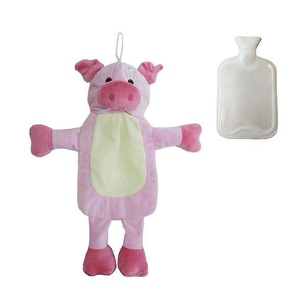 Ensiluokkainen classic-kuminen kuuma- tai kylmävesipullo, jossa on söpö täytetty eläinsuojus (1 rkl) sika