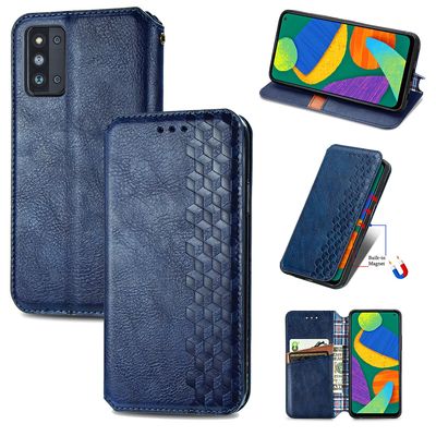 Kompatibel med Samsung Galaxy F52 5g Flip Case Etui Vintage Wallet Flip Cover med magnetisk lukning Coque - Blå