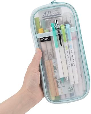 Linkrunning Grid Mesh Pen Penalhus med lynlås Klar makeup farve pose Kosmetik taske Multi-purpose Travel School Teen Girls Gennemsigtig stationær t...