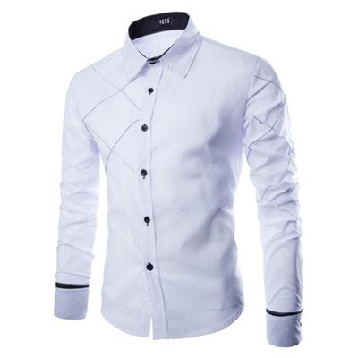 Varychmoo Mænds Classic Business Shirt Knapper Formelle Slim Fit Shirts Hvid L