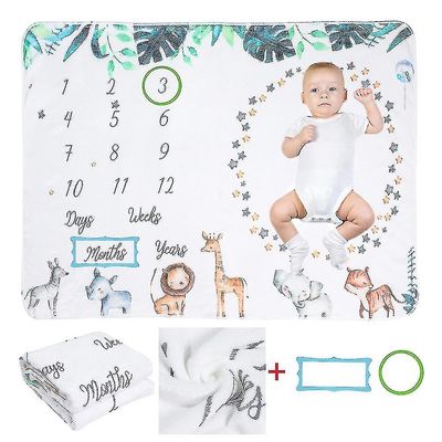 Baby Månedlig Milepæl Flanell Teppe Nyfødt FotoMatte Fotografering Bakgrunn Dyr 100 x 130cm
