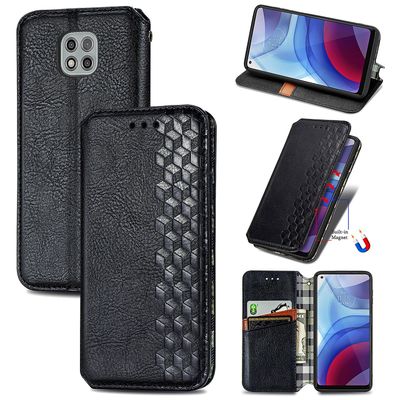 Kompatibel med Motorola Moto G Power 2021 Flip Case Etui Vintage Wallet Flip Cover med magnetisk lukning Coque - Blå sort