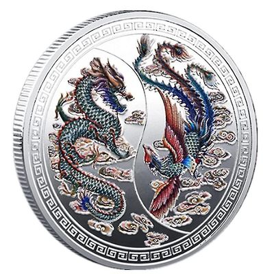 Lucky Coin Chinese Phoenix -juhlaraha kultataide keräilyrautakolikot parille Hopea