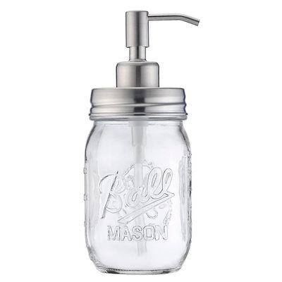 Biplut 480ml Baderom Lotion Flytende Såpe Rustfritt Stål Mason Jar Dispenser med børste