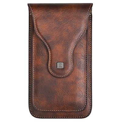 Pystysuora PU-nahkainen vyötäröpussi 6,5 tuuman matkapuhelimille Kaksikerroksinen vyöpuhelinlaukku koukulla Ruskea Style A