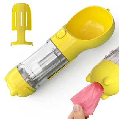 300ml Pet Hund VandFlaske Multifunktion Hund Food Food Food Feeder Drikkeskål Udendørs Pet Vand Dispenser Feeder Gul