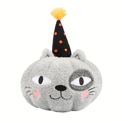 Scvvd Sjov Halloween græskar sort kat plys legetøj Kawaii klovn græskar legetøjsdukke græskar troldmand fyldt pi GRÅ 18cm