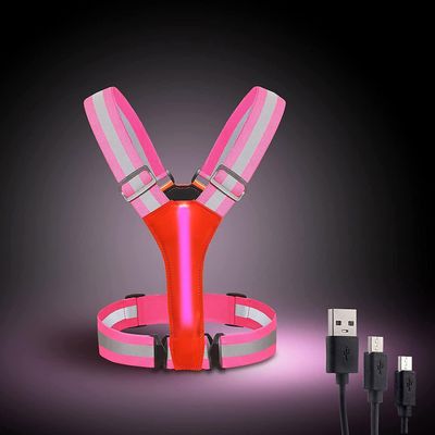 Led reflekterende løbetøj Usb genopladelig Led Lys Op Vest Høj synlighed med justerbar talje/skulder Pink