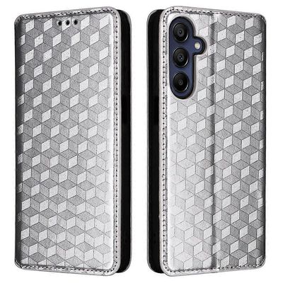 Samsung Galaxy A16 5G lompakkokotelo rombipainettu nahkainen puhelimen kansi - hopea Monivärinen Silver