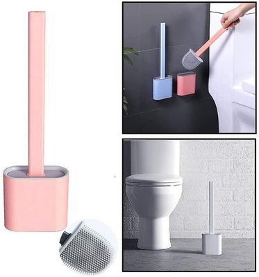 Linkrunning Toiletbørste, silikone toiletbørste med hurtigtørrende holdersæt, vægmonteret flad fleksibel dyb rengøring toiletbørste (hvid) Pink As ...