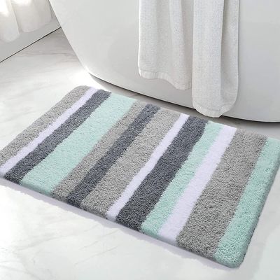 Linkrunning Mikrofiberstribede badeværelsestæpper Bademåtte (grøn-grå, 17"x24") Ekstra tyk, blød og lurvet, absorberende, maskinvaskbar, skridsikke...