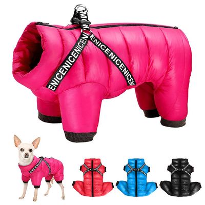 Htclv Vinter hundetøj Super varm kæledyr hundejakke frakke med sele vandtæt hvalpetøj hættetrøjer til små mellemstore hunde outfit Sort 16
