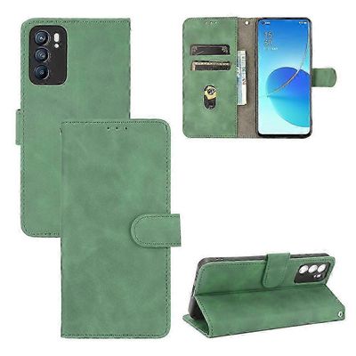 Yhteensopiva OPPO Reno 6 5G Premium PU Leather Flip Folio -kotelon kanssa, jossa on korttipaikan sisäänrakennettu magneettilompakon kansi Vihreä