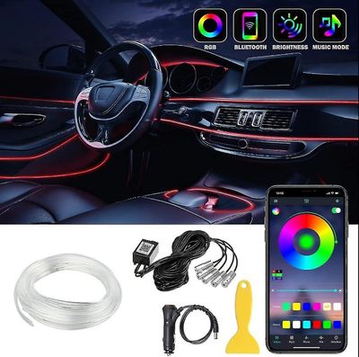 Auton led-nauhavalot, moniväriset rgb-auton sisävalot, 16 miljoonaa väriä 5 in 1 236 tuuman kuituoptiikalla, ympäristön valaistussarjat, ääni aktii...