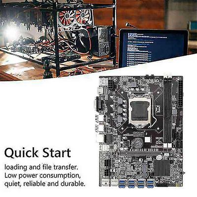 8 GPU B75 Btc Miner Mboard + CPU + 4G DDR3 Ram + ing Fan + Fedt + SATA-kabel 8x USB3.