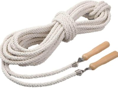 Linkrunning Sjippetov, 16ft-22.9ft-32ft langspringsreb med træhåndtag til børn og voksne, bedste holdgruppe dobbelt hollandsk hoppetov til skolespo...
