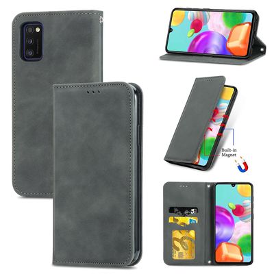 Gangxun Sag til Samsung Galaxy A41 Magnetisk lukning Læder Tegnebog Cover Housse Etui Shockproof - Grå