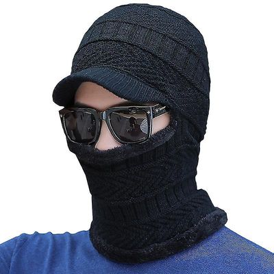 Liltop Unisex Vinter Varm Strik Balaclava Hjelm Hatte med Randen Face Mask Udendørs Caps Sort