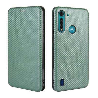 Foxdock Yhteensopiva Motorola Moto G8 Power Lite -hiilikuitukuvion kanssa Premium Flip Case kortinpidikkeen magneettisella sulkimella Vihreä