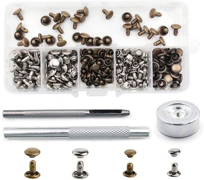 Xqday 120 sæt læder nitter med fastsættelse tool kit, dobbelt cap nitte udskiftning rørformede metal studs Snap fastgør kit til Diy Læder Jeans Tøj...