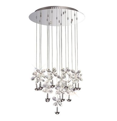 Inspired Lighting Aviva Loft Cluster Vedhæng Runde 16 Lys 4000K LED poleret Krom, Crystal