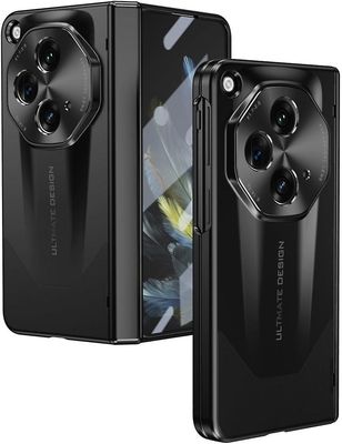 Frusde Luksushengslet veske til Oneplus Åpent, hardt PC-robust støtsikkert beskyttelsesdeksel med skjermbeskytter og linsebeskyttelse Svart