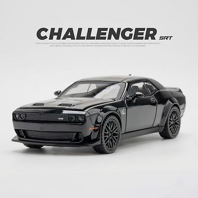 Christmas 01:32 Dodge Challenger Hellcat Redeye Alloy muskelbil modell lyd og lys barnas leketøy samleobjekter bursdagsgave Svart