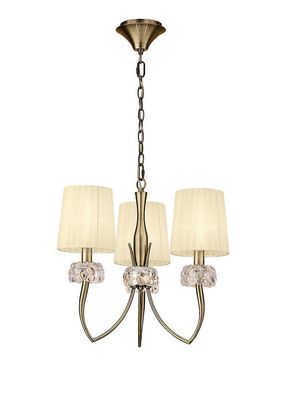Inspired Lighting Loewe Loft Vedhæng 3 Lys E14, Antik messing med creme nuancer