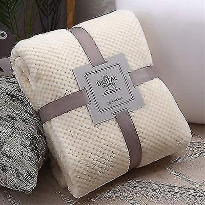 Tianzun Super Soft Throw Blanket, Premium Silky Flannel Fleece Solid Color Lightweight Blanket For All Season Bruk 60x40 tommer Beige-Hvit