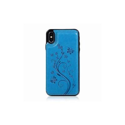 AIR Apple iPhone X / XS Flower Mønster Læder Shell Sag - Blå