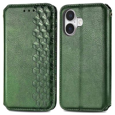 IPhone 16 Plus -kotelolle rombipainatus PU nahkainen lompakko puhelimen kansi - vihreä Monivärinen Green