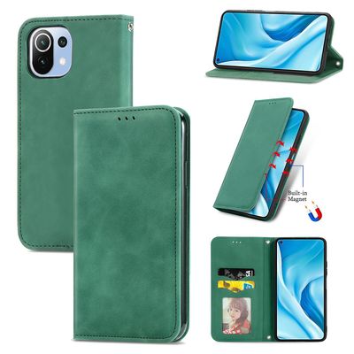 Gangxun Sag For Xiaomi Mi 11 Lite Magnetisk Lukning Læder Tegnebog Cover Housse Etui Shockproof - Grøn