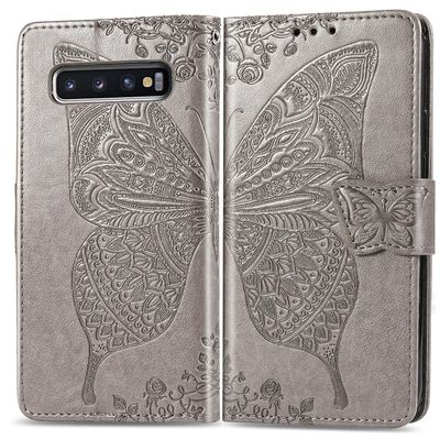 Gangxun Kompatibel med Samsung Galaxy S10 Case Flip Cover Emboss Butterfly Soft Tpu Stødsikker Shell Slim - Grå