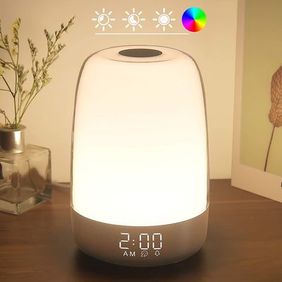 Linkrunning Touch Wake Up Night Light med Sunrise Simulation Vækkeur, 3 måder dæmpbar varm hvid sengelampe til kid soveværelser RGB Ambient Table N...