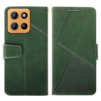 varten Motorola Moto G15 4G -kotelo nahkainen lompakko puhelimen kansi teline pohkeen rakenne Vihreä