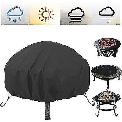 Fire Pit Cover 34x16 " H Heavy Duty Vanntett Rund Brannskål Cover Utendørs Side Borddeksel Med Snor og Håndtak (Farge: Grå)