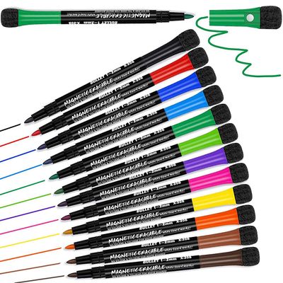 12 whiteboard penne, magnetiske whiteboard penne med viskelæder