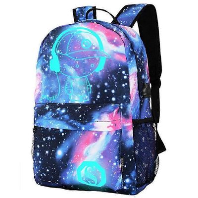 Galaxy School Bag Reppukokoelma Canvas USB-laturi teini-ikäisille tytöille lapsille Sininen